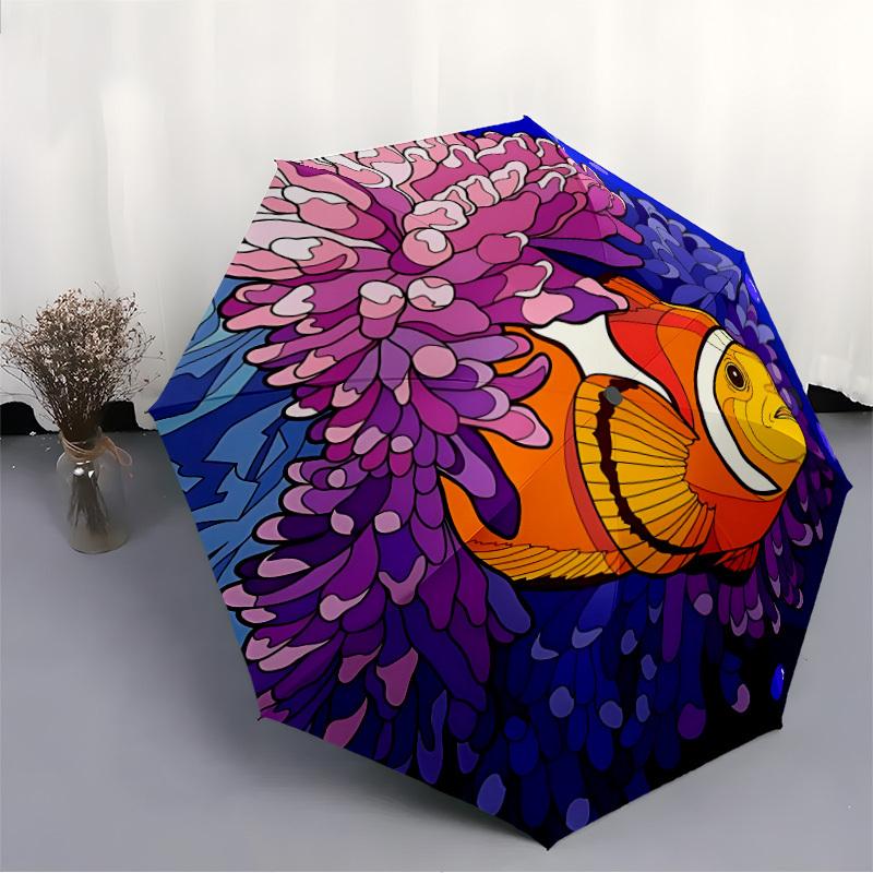 1pc Clownfish Coral Umbrella Portable Folding Umbrella Durable Iron Frame, Suitable for All Seasons Home Travel Outdoor Yy260319058