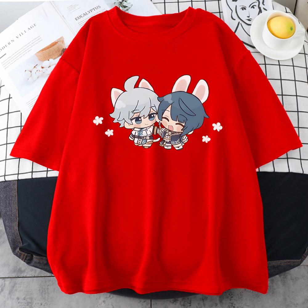 

Xingqiu and Chongyun Bunny Cute Genshin Impact T Shirt Womens Kawaii Tops 100 Cotton Summer Casual High Quality Cute Print Tees S