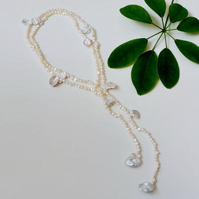 Colar longo de pérolas femininas, colar de camisola de pérolas naturais de água doce, colar irregular, maxi colar barroco