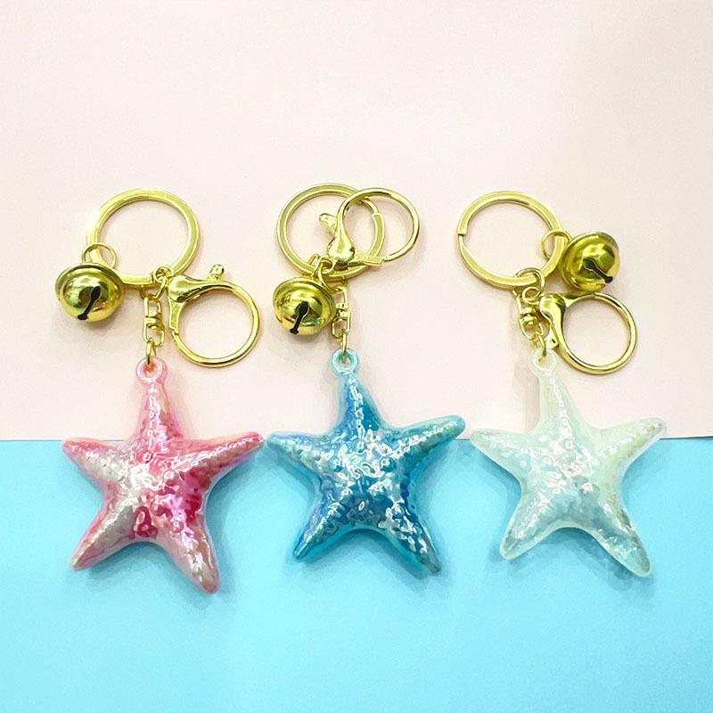 Iridescent Shell Starfish Keychain Pendant - Unique Accessory & Gift