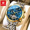 OLEVS Watches for Men Skeleton Flywheel Automatic Mechanical Men's Watches 24 Hour Moon Phase Waterproof Luxury Man Watch 6740