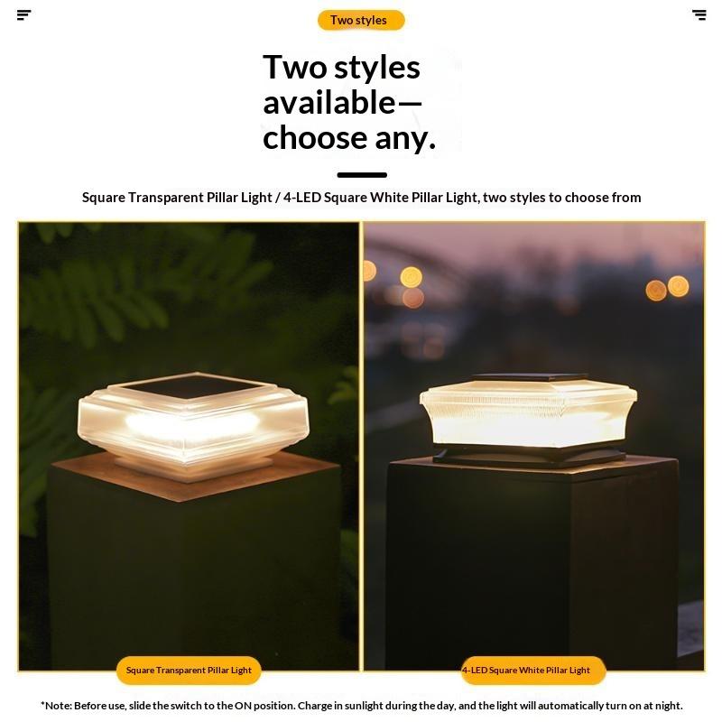 Solar Pillar Light, Post Caps Lights, Waterproof Fence Post Lamp Outdoor Floor Lighting Landscape Wall Path Outdoor For Lawn