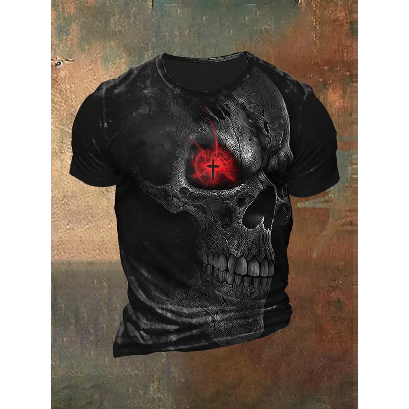 Vintage Men's T-shirts Dark Skull Graphic 3D Printed T Shirts Men Women Hip Hop Short Sleeve O-Neck Tee Loose Casual Street Tops