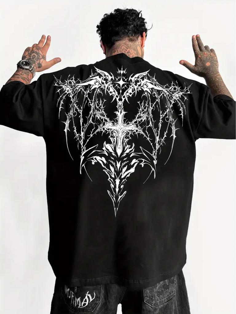 Gothic Thorn Cross Wing Graphic Print 100 Cotton Unisexs T Shirt for Summer Streetwear and Alternative Vibe