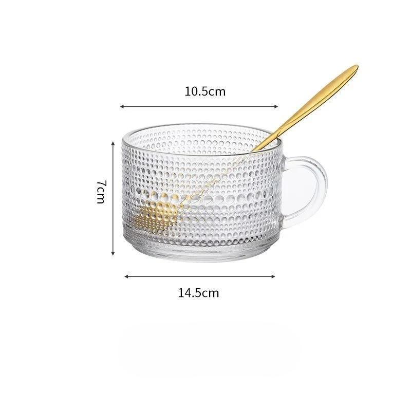 Kaffeetasse aus Glas im Vintage-Stil mit Löffeln, 425 ml, klare geprägte Teetasse für Saft, Müsli, Joghurt, Getränke, Weihnachts- und Erntedankgeschenke 450ml white