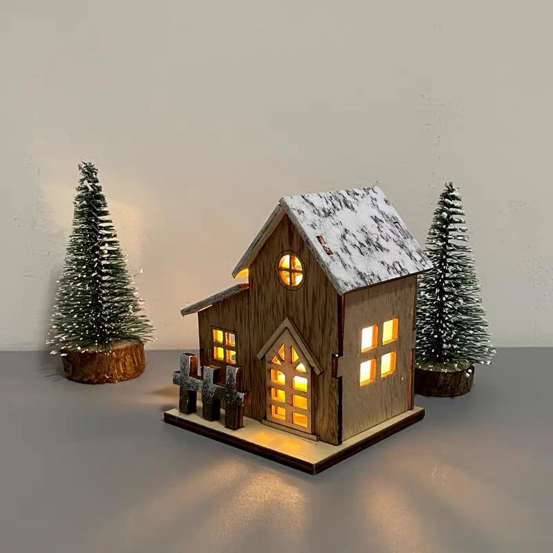 LED Luminous Wooden Christmas House Tabletop Decoration Ornament