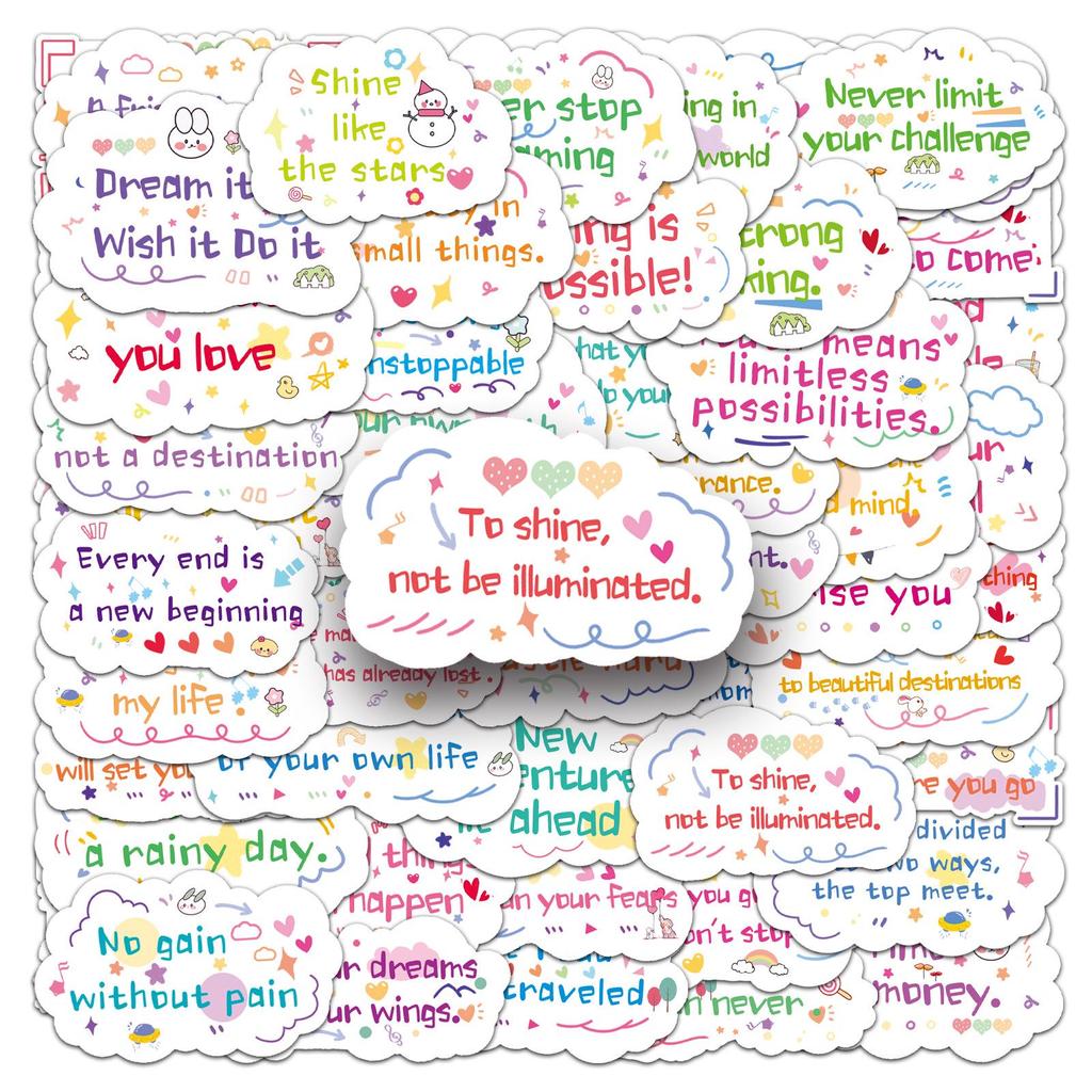 Motivational Cartoon Text Stickers - 100 Sheets for DIY Decor, Water Bottles, and Phones