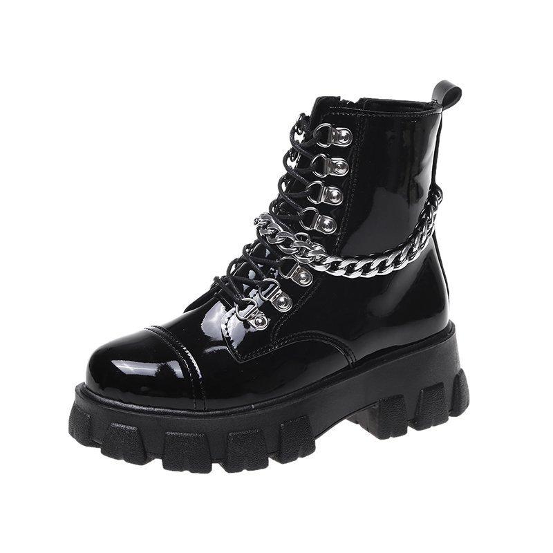 

Модная обувь женские ботильоны с круглым носком панк-ботинки на толстой подошве удобные ботинки на платформе для женщин модные ботинки Botas De Mujer 39