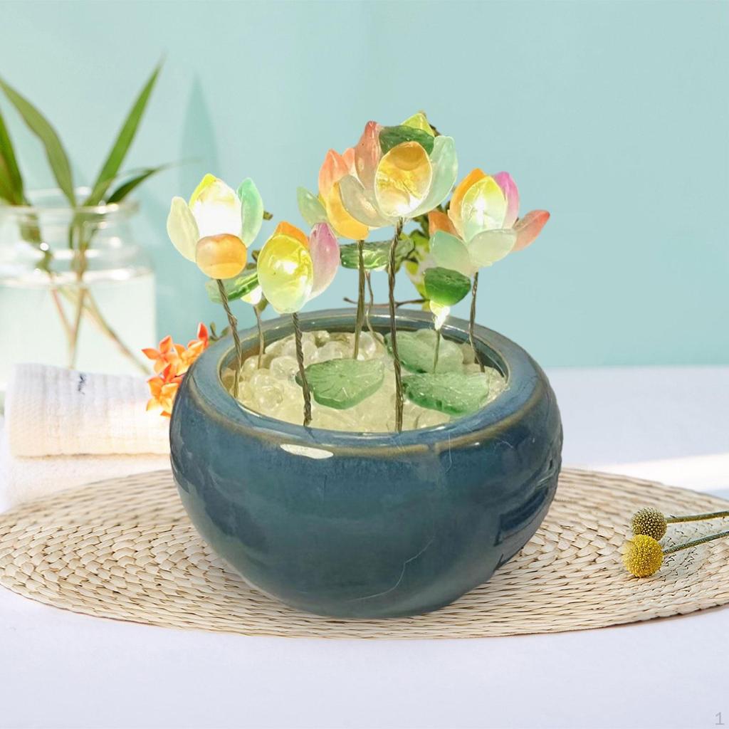 DIY Lotus Night Light Material Kit Table Ornament Ceramic Pot Mini Lamp