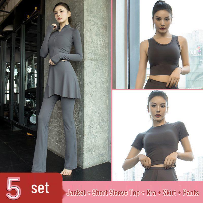 Women's Morning Run Yoga Set: Hip-Covering Skirt & Slimming Flared Pants