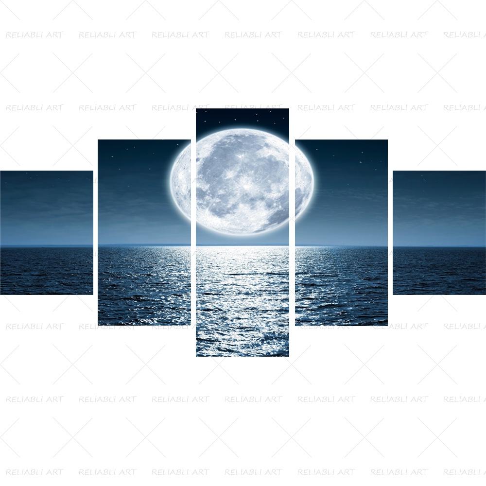 

5 Panels Moon on the Sea Posters Canvas Pictures Home Decor Sunset Sunrise Painting Prints Wall Art for Living Room NO FRAME 20x35 20x45 20x55cm