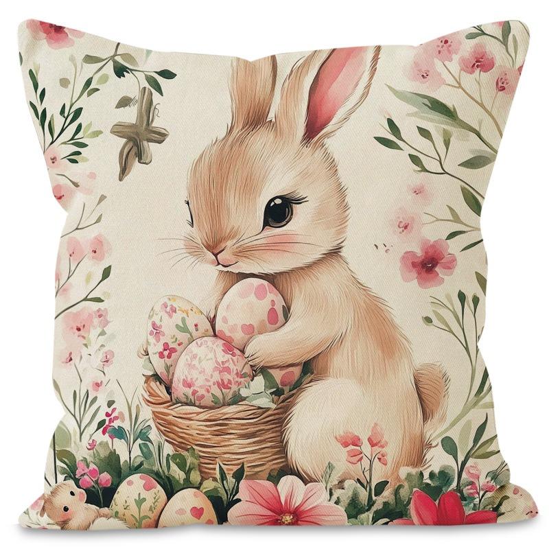 Easter Cute Bunny Print Pattern Home Decor Pillowcase Bedroom Living Room Sofa Decoration Polyester Cushion Cover with Zipper
