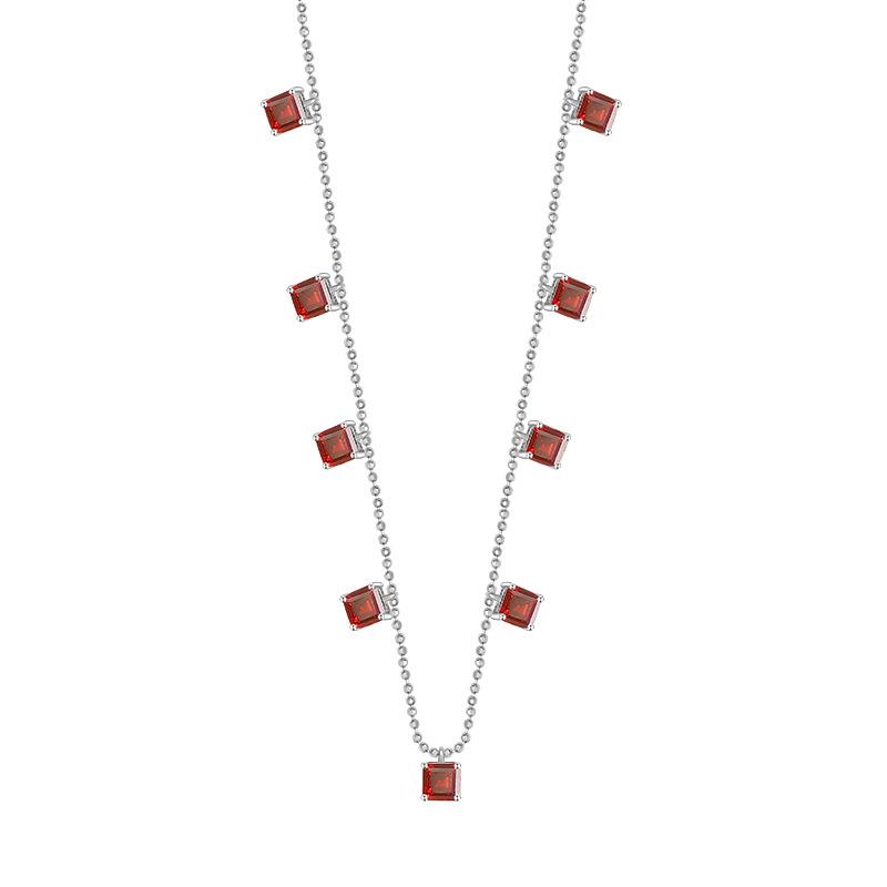 S925 Silver Necklace Women's Square Amethyst Citrine Gypsy Star Light Luxury Collarbone Chain Niche Retro Colored Treasure Neck Chain