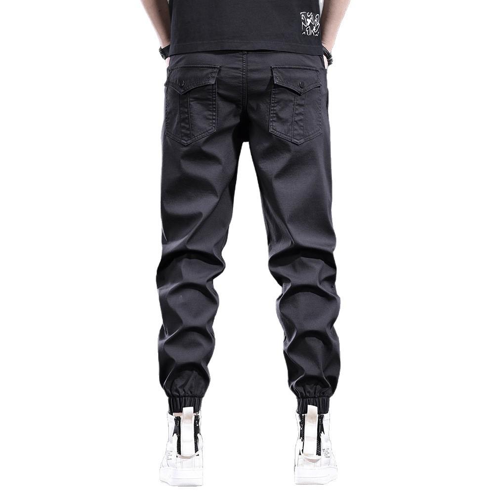 High-end American overalls men's new autumn elastic waist tied casual pants fashionable versatile men's pants tide