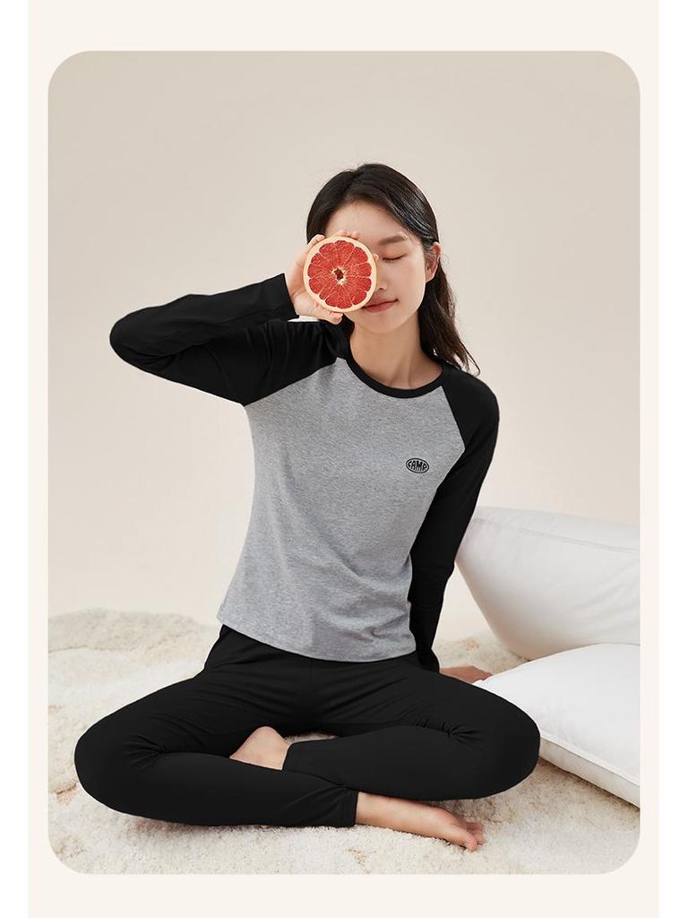 Girls' Cotton Color Block Thermal Set - Slim Fit Long Johns & Undershirt for Teens