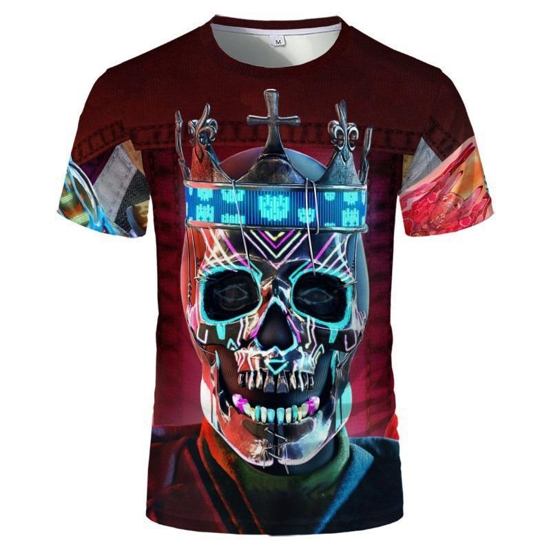 Skull Print 3D Digital Print Summer Casual Round Neck Youth 3D T-shirt