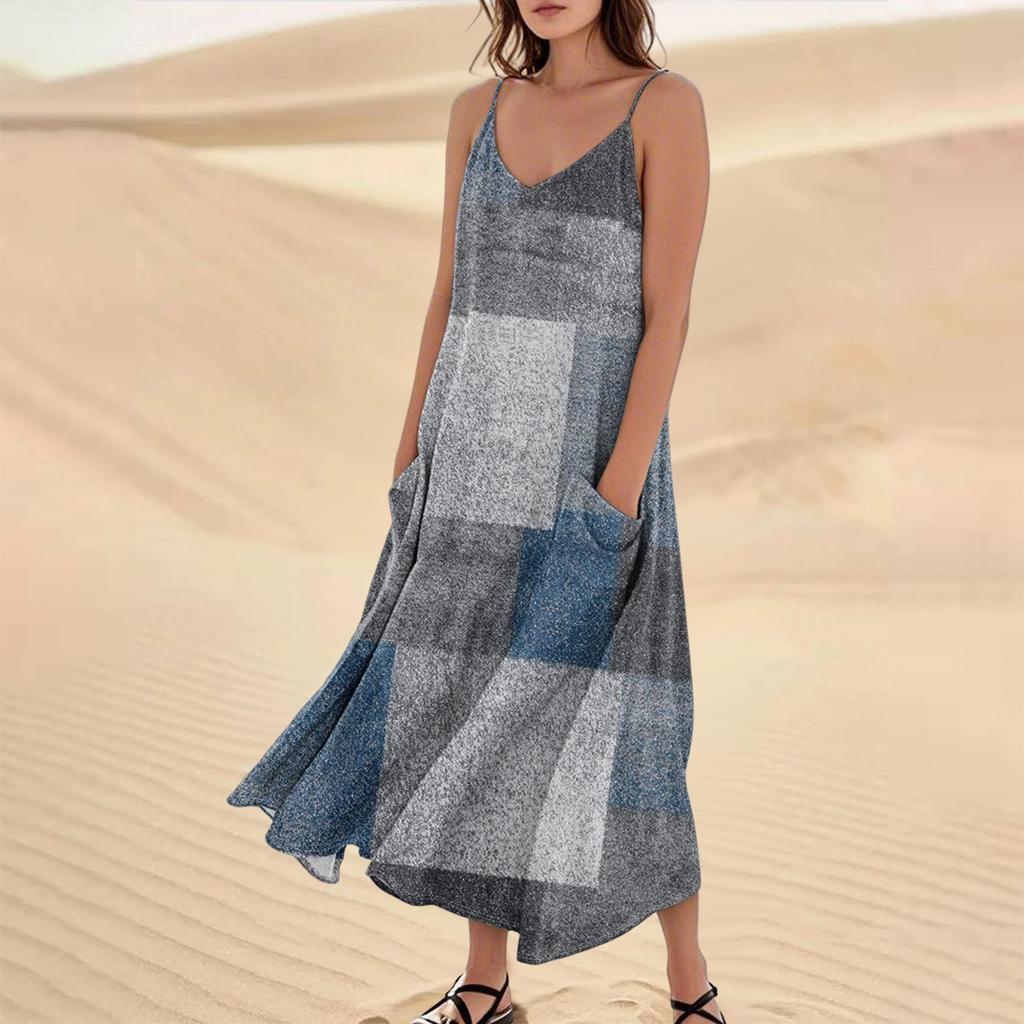 Damen Sommerkleid Lässig Locker Lange Strandurlaub Kleider