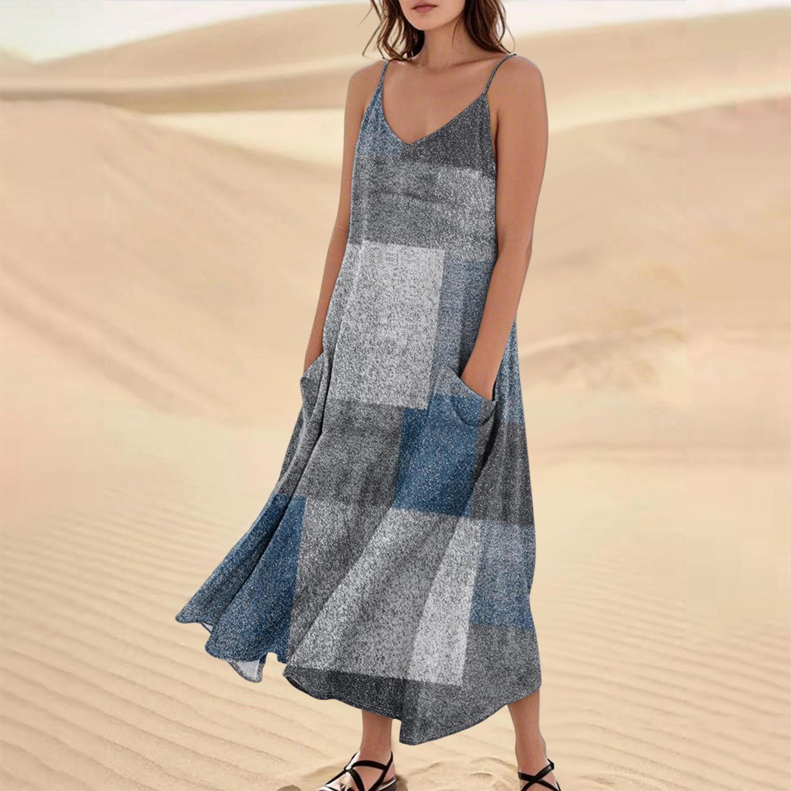 

Women s Summer Dress Casual Loose Long Beach Vacation Dresses XXL синій