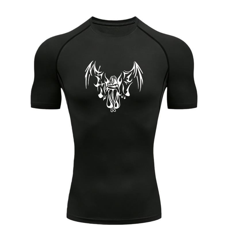 Fallen Angel  Men's Sports T-shirt Training Fitness Compression Short Sleeve Rashguard for Men Quick Dry Workout T-Shirt