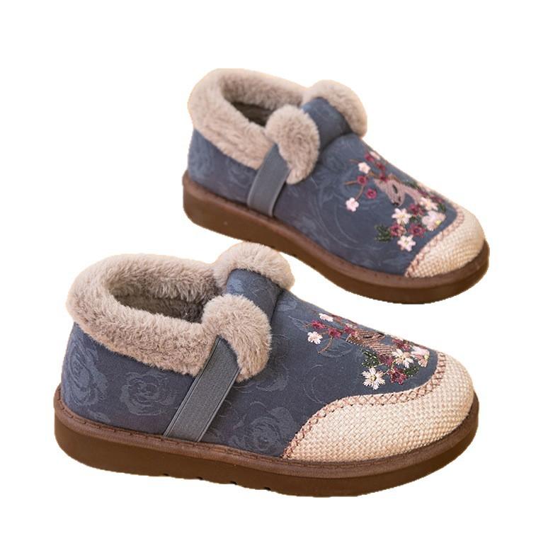 Baumwollschuhe Winter Damen Ethno-Stil bestickte Damenstiefel Leichte flachmündige Kurzstiefel Fleece verdickte Baumwollstiefel Mode