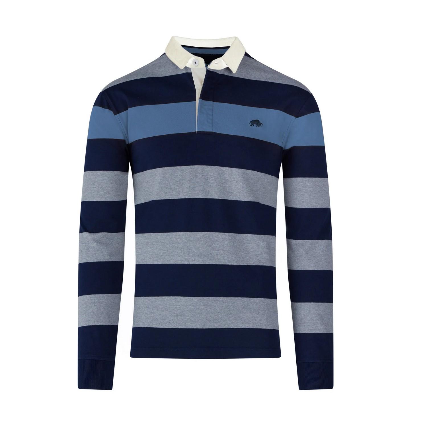 Raging Bull Maglietta da rugby a maniche lunghe a righe irregolari da uomo 6XL colore blu denim