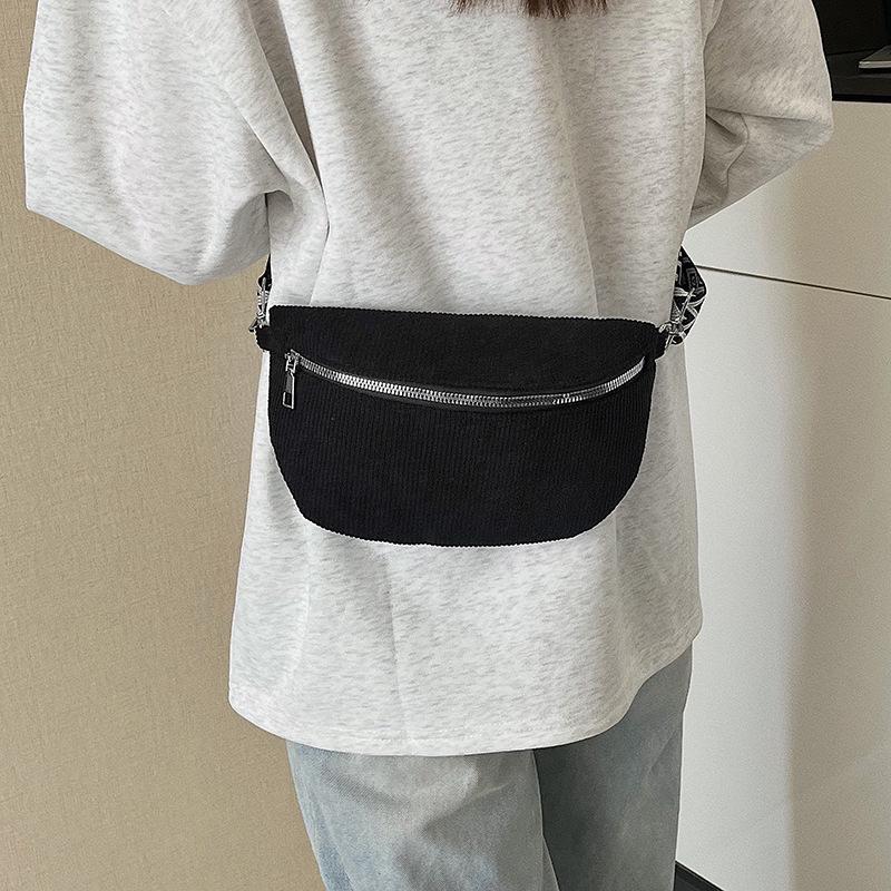 Women's 2025 Canvas Corduroy Waist Bag - Large Capacity, Trendy Street Style, Single Shoulder, Crossbody Bag.