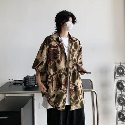 Men's Hong Kong-style Floral Short-sleeved Shirt Thin Summer American Retro Style Cool and Casual Five-quarter Sleeve