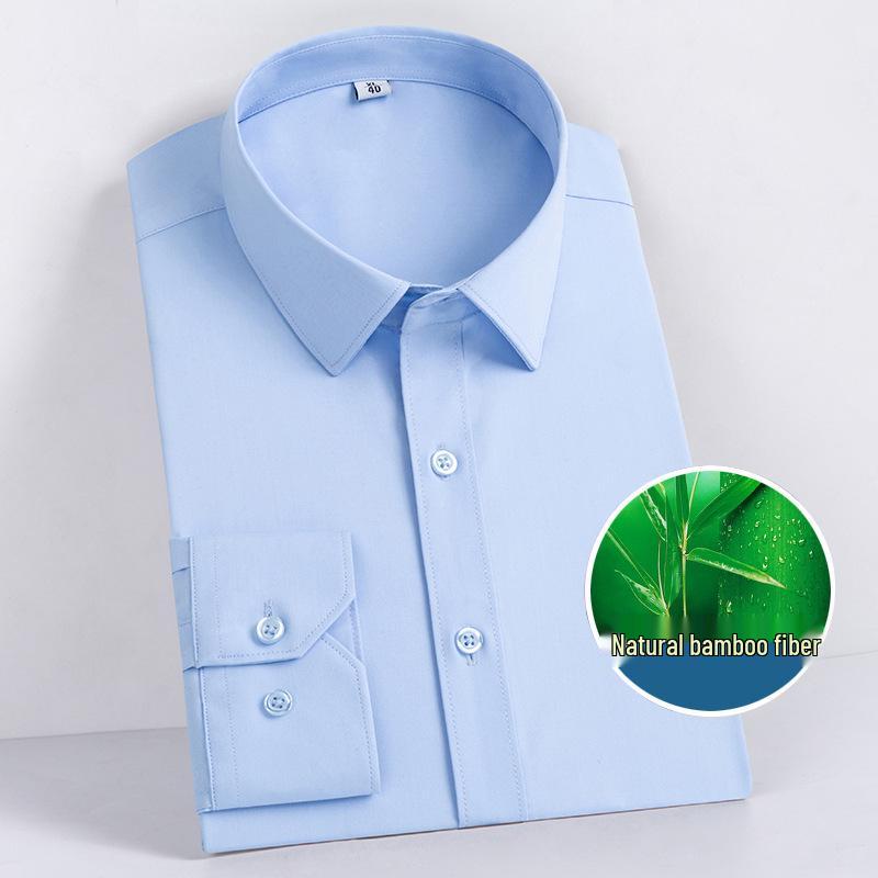 2025 Men s Bamboo Fiber Non-Iron Slim White Long Sleeve Shirt 39