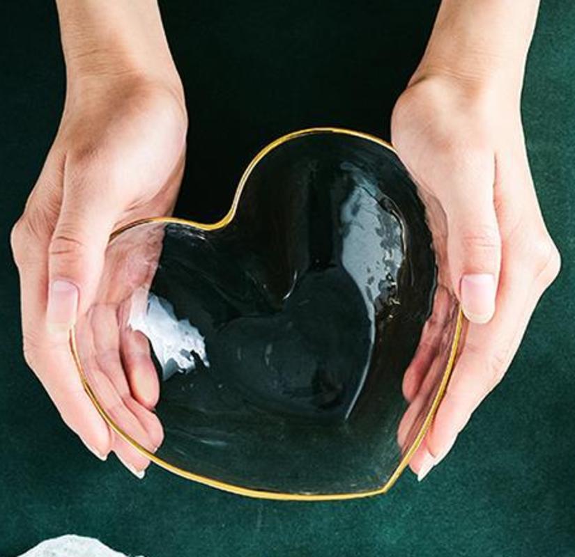 Creative Glass Bowl for Fruit Bowl for Fruit Salads Pasta Bowl for Rice Crystal Glass Bowl Heart Shaped Golden Glass Bowl Decoration Breakfast Tablewa