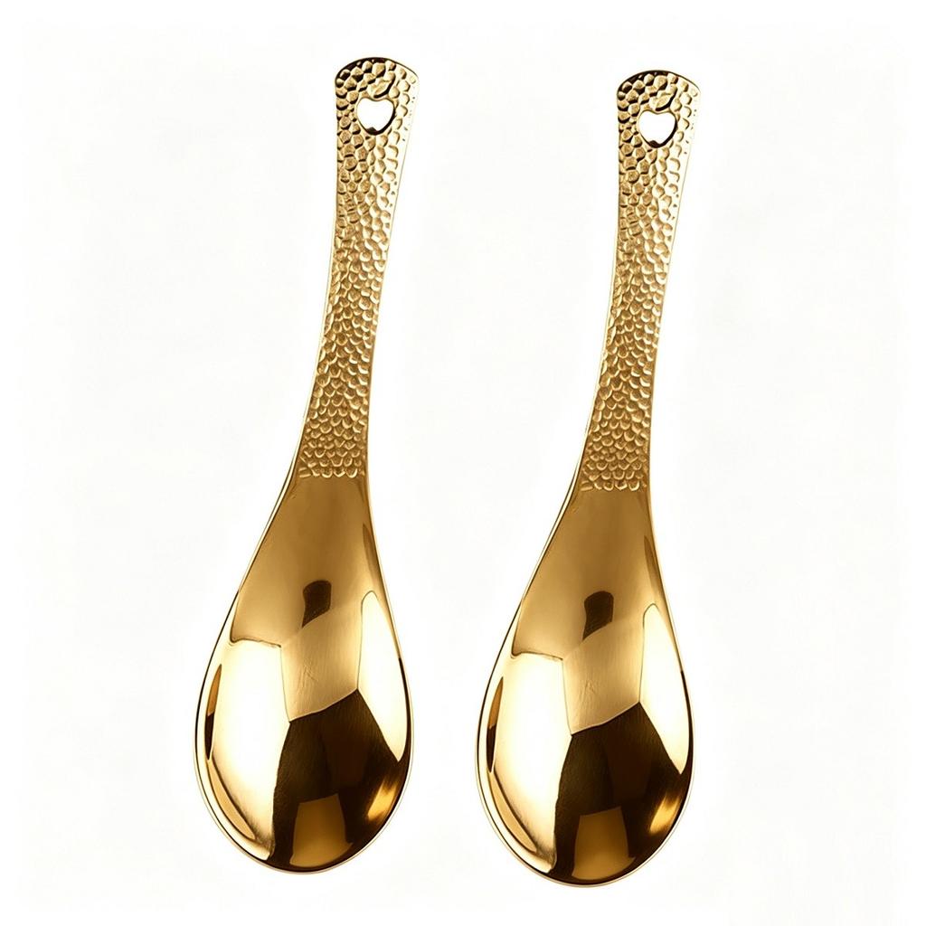 Hammered Spoon Set Gold Stainless Spoons Dimpled Tableware Glossy Gold Plating