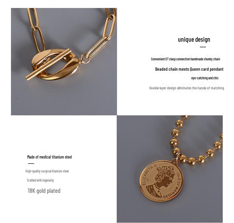 French Non-Fading Luxury Titanium Steel Double Layer Necklace with OT Buckle for Women