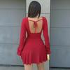 2024 European & American Deep V Long Sleeve Tie-Pleated Backless Dress