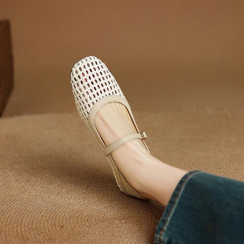 Französisch schön nicht müde Füße kleine einzelne Schuhe Damen flacher Boden weiche Sohle atmungsaktiv hohl Mary Jane Damenschuhe bequem Mesh Sandalen