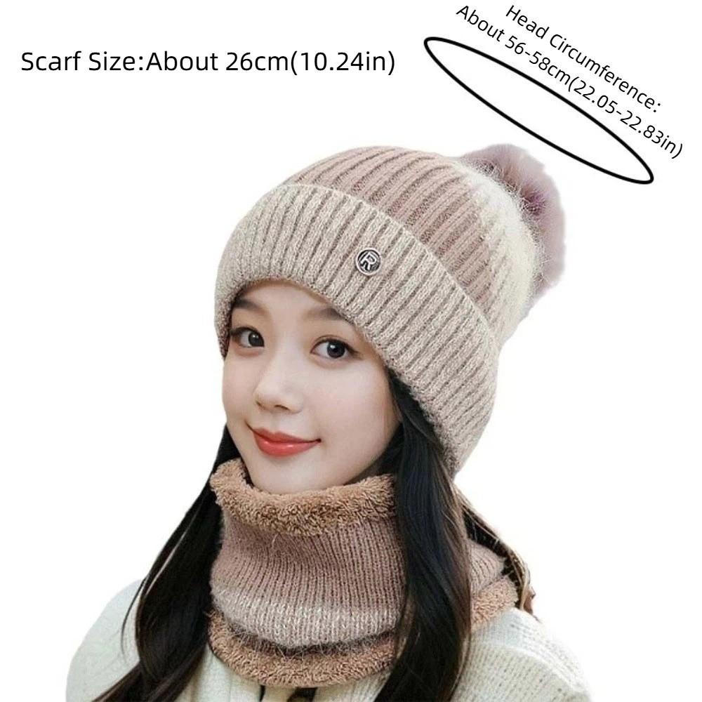 Personality Elastic Cap and Scarf Suit Contrast Color Ball Winter Pullover Cap Soft Acrylic Fibers Compact Scarf Autumn