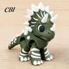 Dinosaur Fidget Toy 3D Printed Three-Horned Figurine with Articulated Joints, Green White Desk Thorn Pattern Decor Textured Spikes, Mini Collectible