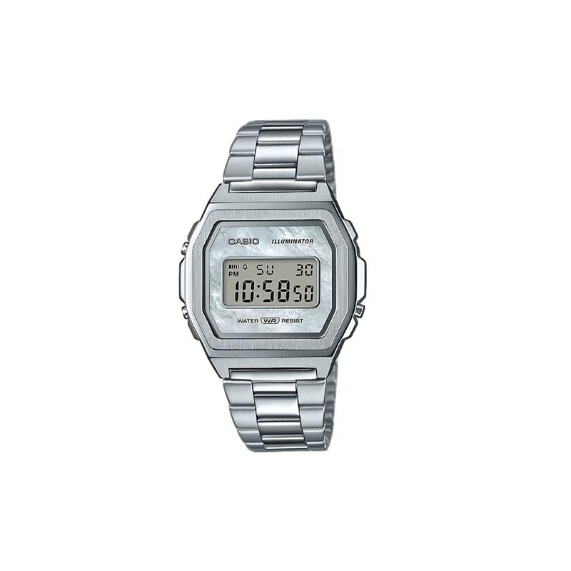 

Casio VINTAGE series-square quartz movement stainless steel strap Japanese and Korean watch women s watch silver dial A1000D-7EF срібний