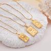 All Stainless Steel Gold Color Sun Moon Star Square Pendant Necklaces for Women Men Fashion Vintage Jewelry Gift for Friends