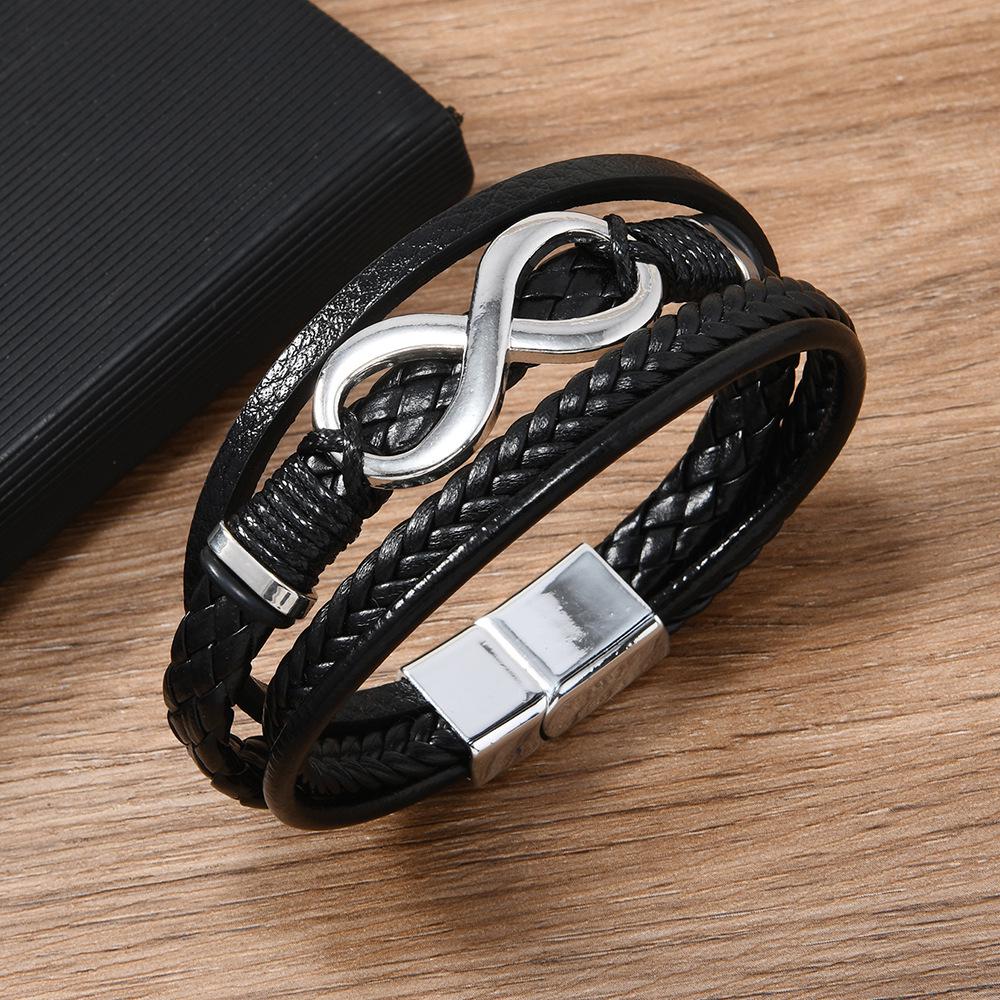 Retro Infinity Symbol Men's Leather Bracelet - Multi-Layer Zinc Alloy
