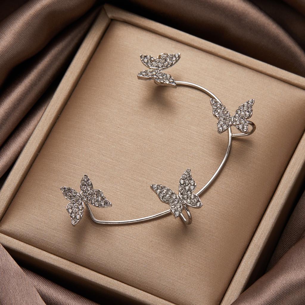 Kpop Shiny Zircon Butterfly Earcuff For Women Without Piercing Earrings 2026 Fashion Ear Clip Earrings Bride Wedding Jewelry