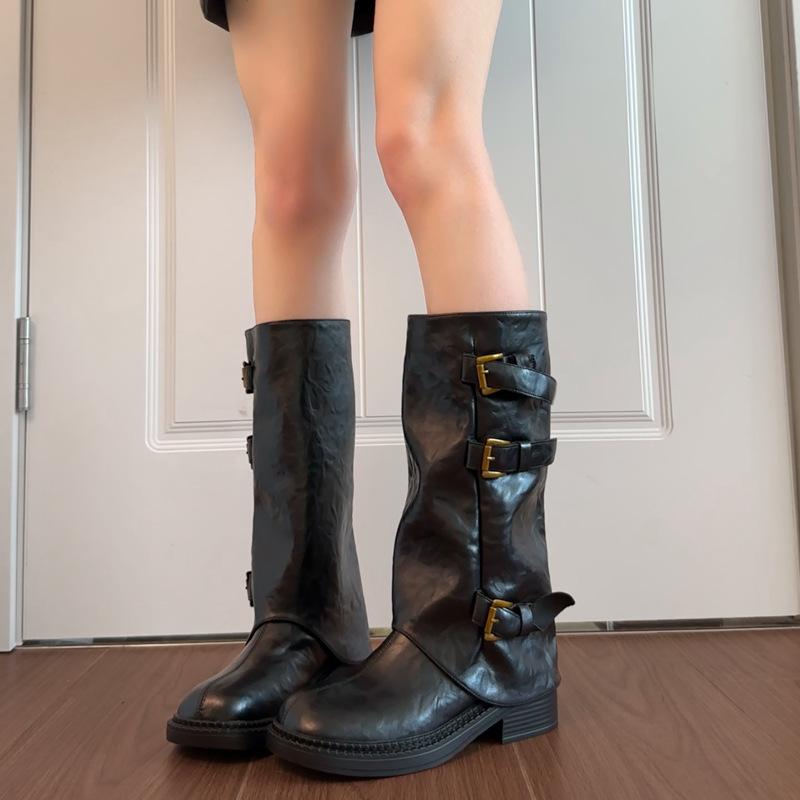British style tube pants tube boots women's autumn new thin thick-soled two wear removable pile knight boots