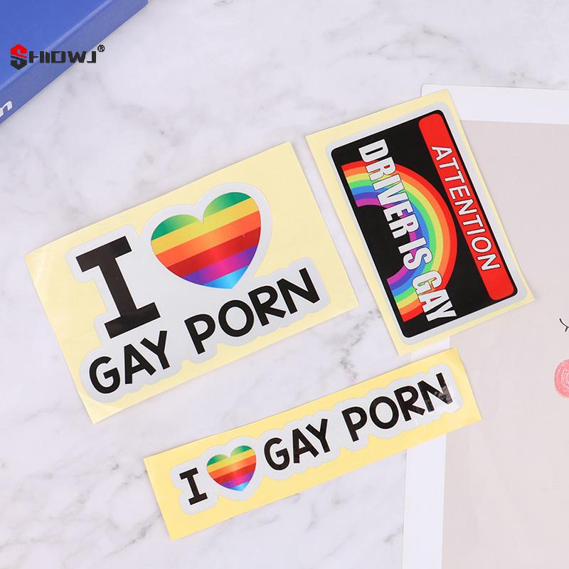 I LOVE GAY PORN Car Stickers Funny LGBTQ Rainbow Decoration Warning Reflective Decal Personality Trunk Bumper Sticker