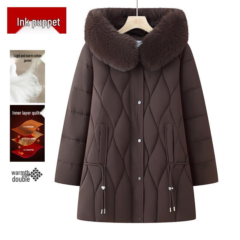 

Женское зимнее стеганое пальто средней длины с капюшоном для пожилых 2XL