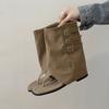 Retro toe sandals women's new spring and summer belt buckle short trousers boots flat herringbone cool boots women