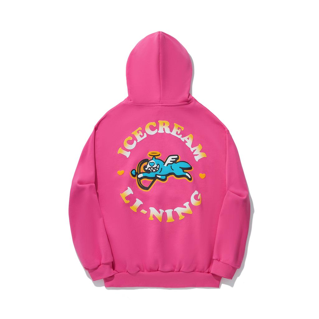 Li Ning X Icecream Collaboration Heartbreaker Series Letter Logo Casual Sports Hoodie Unisex hoodies Pink AWDU843-3