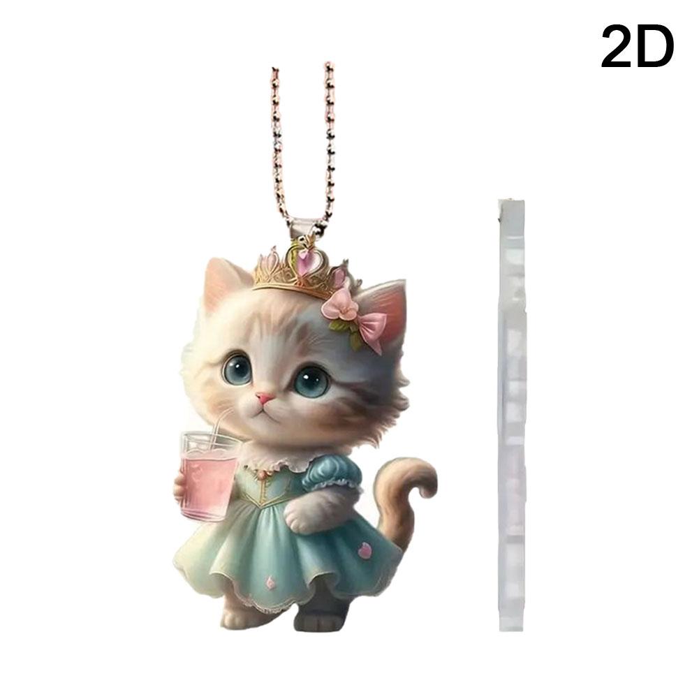 

Cute Cat Pendant Hanging Ornament Realistic Animal Rearview Mirror Hanging Decor Auto Interior Access Home Party Kids Gift
