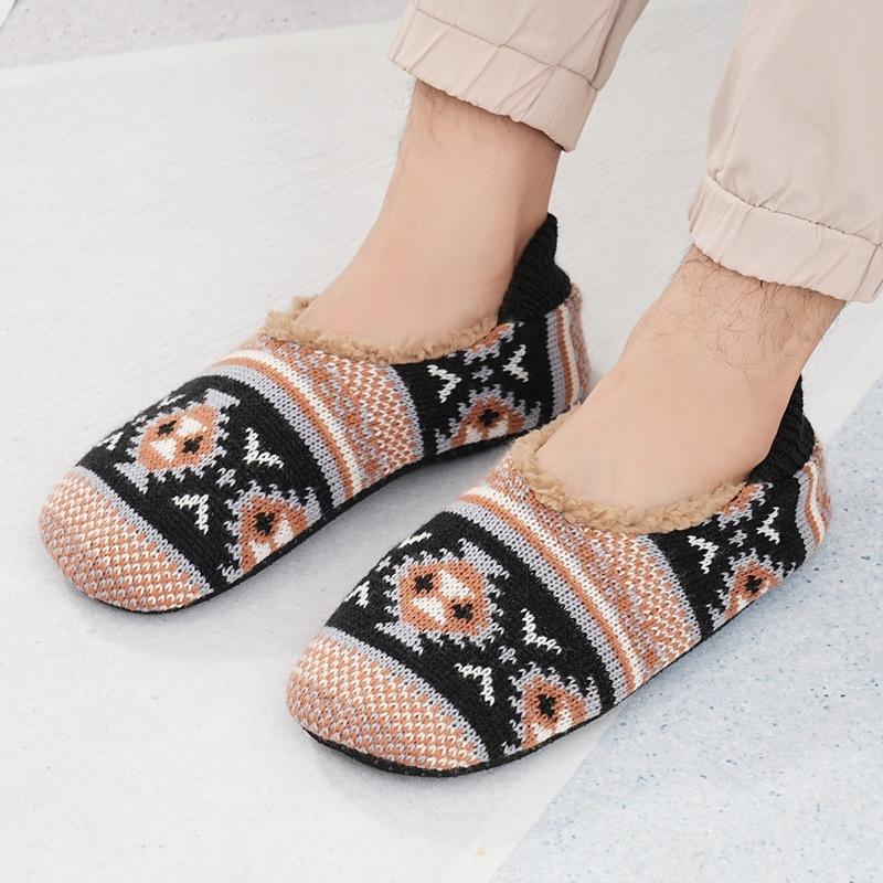 Fashion Winter Men Thermal Socks Fleece Lined Thick Warm Non Slip Indoor Home Floor Slipper Socks