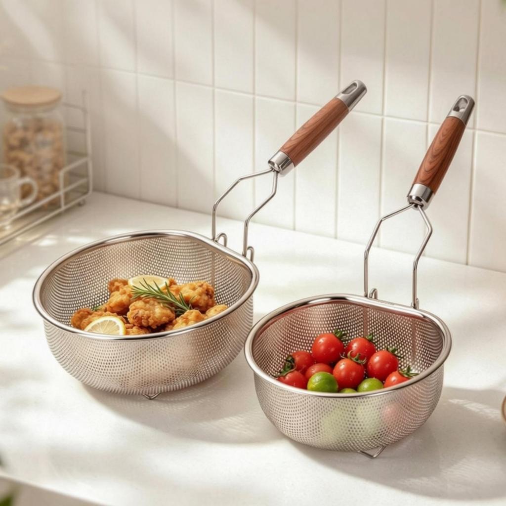 Noodle Strainer Perforated Food Drainer with Hook Rust-Resistant for Pot