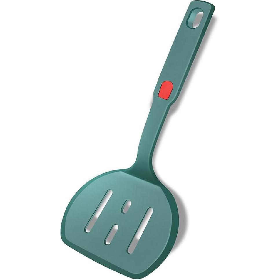 Silicone Spatula Turner, Omelette Egg Spatula Heat Resistant, Extra Wide Slotted Spatula for Cooking, Pancake Fish Spatulas Flipper for Nonstick Semicircle Slotted Green