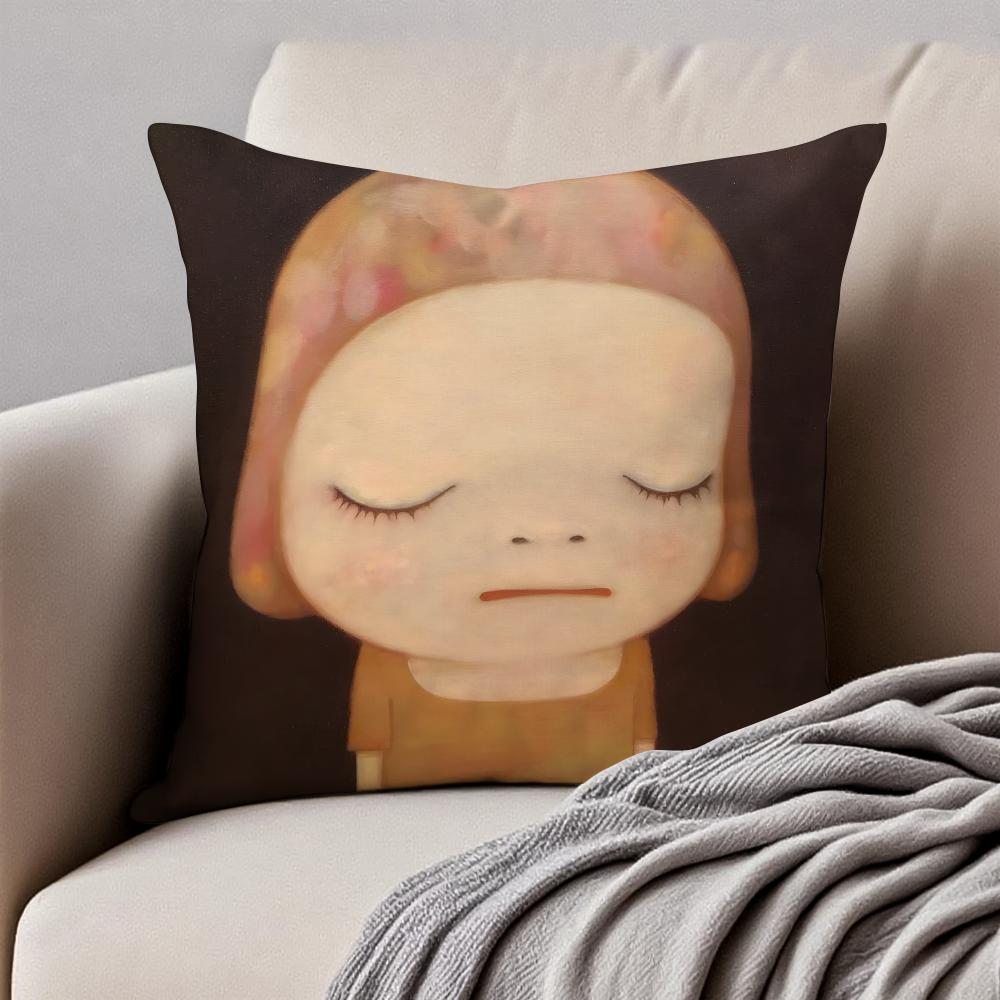Whimsical Cute Japanese Art YYoshitomo Nara Cushion Cover Pillowcase Antidustmite Invisible Zipper Short Plush Sofa Cushion