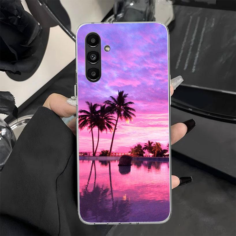 Palm Leaves Sunset Summer Scenery Phone Case for Samsung Galaxy A17 A16 A26 A36 A56 A15 A14 A13 A55 A54 A53 A35 A34 A33 A25 A24